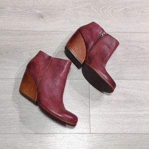 Kork-Ease Red and Brown Ankle Booties with Side Zipper